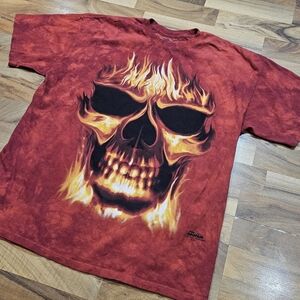 The Mountain David Penfound Flaming Skull T-Shirt Men’s XL 2005 Fire Graphic